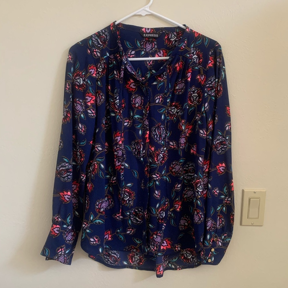 Express floral button down long sleeve blouse